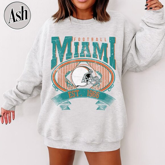 Miami Football Vintage Style Crewneck Sweatshirt 17 - Picture 1 of 5